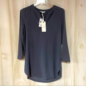 NWT Pleione Charcoal Gray V Neck Long Sleeve Tunic Top XS